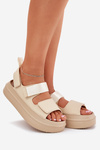 Women's Platform Sandals With Velcro Beige Nitepira
