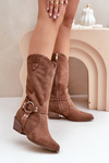 Zazoo 3669 Suede Cowboy Boots Ladies Mid Calf Brown