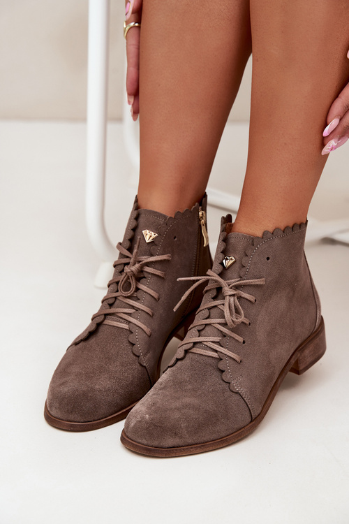 Suede Ankle Boots With Flat Heel Dark Beige Zazoo