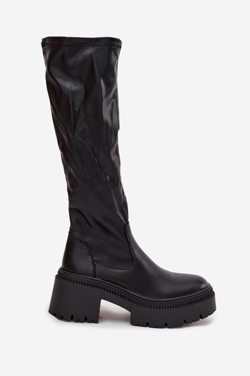 Women's Boots with Thick Heel and Platform Slip-On Black Florinne