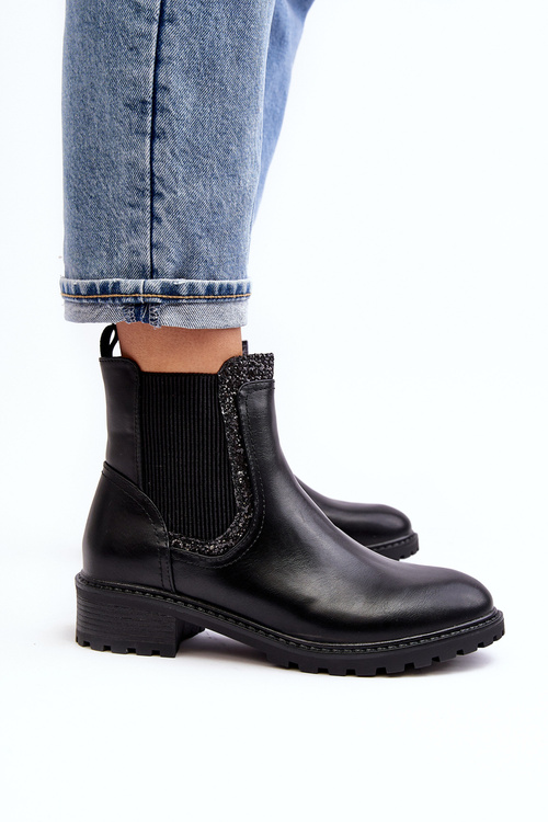 Women's Low-Cut Ankle Boots on Flat Heel Black Kassona