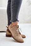 Zazoo 2959 Suede Oxford Shoes Lace-Up Flat Heel Beige