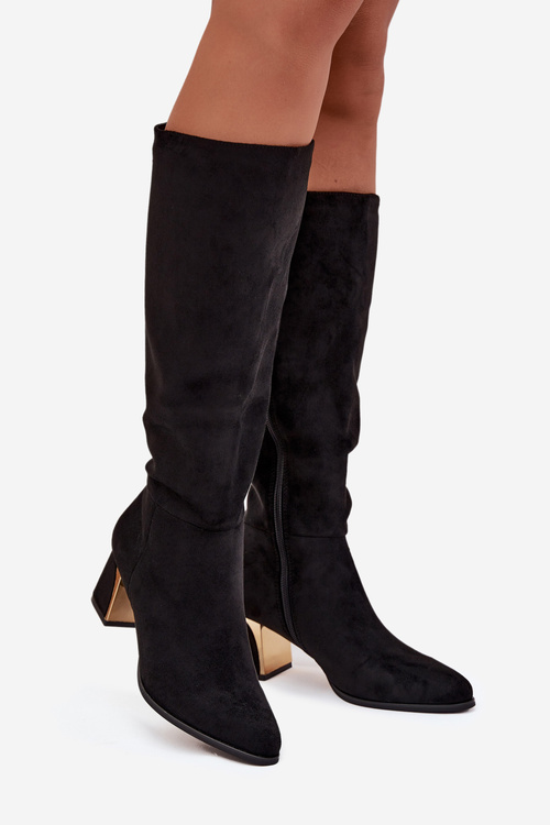 Women's Heeled Boots With Gold Element Black Nivarae