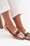 Patterned Loafers Women Shoes With Decorative Element Beige Brown Evelora