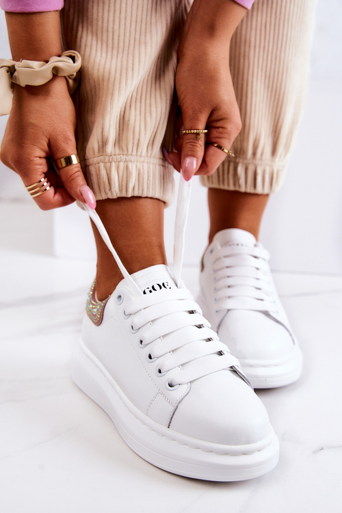 Buty Sportowe Sneakersy Damskie Biało-Różowe GOE JJ2N4051