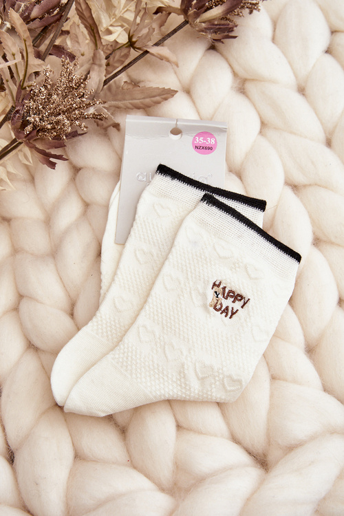 Women's Patterned Socks with Bear Black