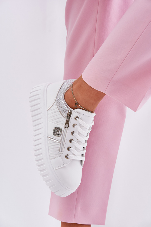 Womens Sports Shoes On Platform Made Of Eco Leather White Velionna