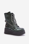 Leather Ankle Boots Workers On Platform And Wedge Maciejka 06676-09 Green