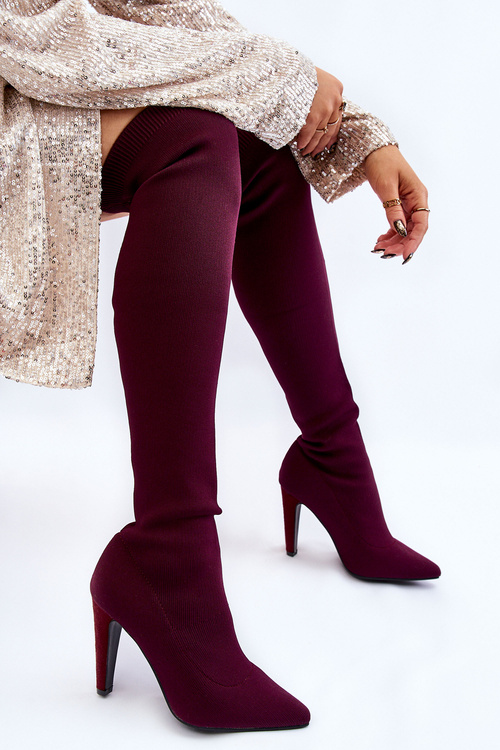Sock Heeled Boots Burgundy Renoli