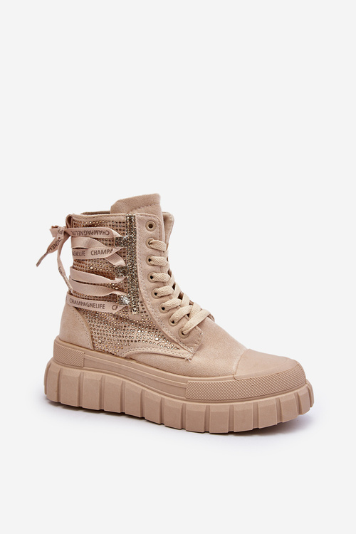 High Top Women's Sneakers on Chunky Platform Beige Wonise