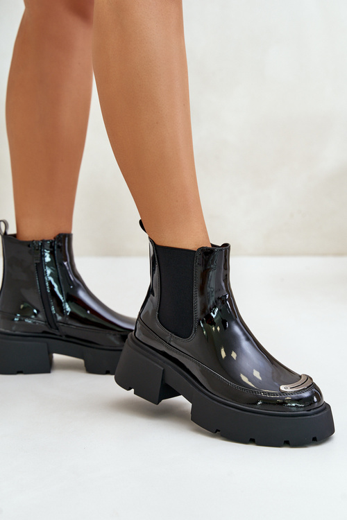 Insulated Patent Ankle Boots With Zip Black Jesschris