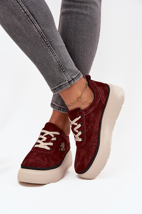 Suede Women's Platform Shoes with Bow Vinceza 41495 Burgundy