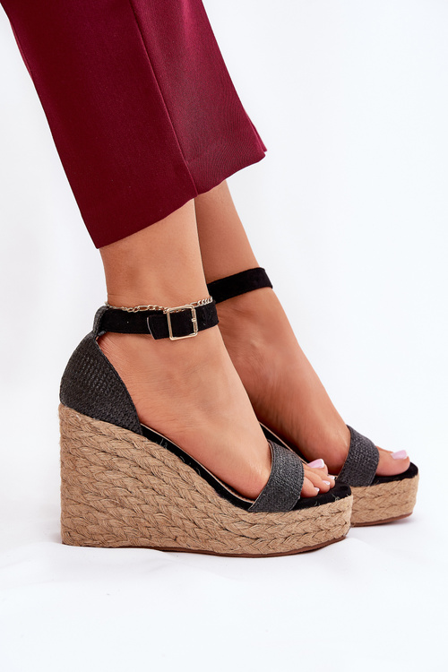 Women's Wedge Sandals With Braiding Black Adelio