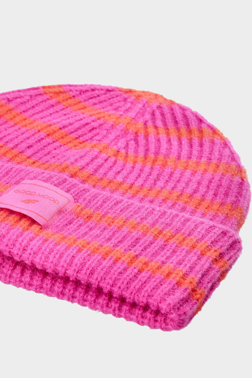 Czapka Zimowa Dziewczęca W Paski Fuksja 4F 4FJWAW24ACAPF417-55S
