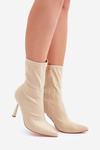 Fabric Stiletto Boots Light Beige Amune