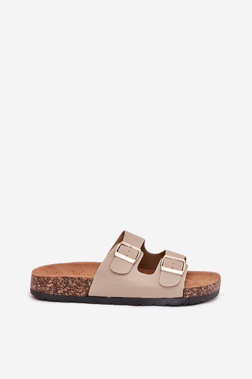 Women's Slip-On Sandals On Cork Sole Beige Cortina