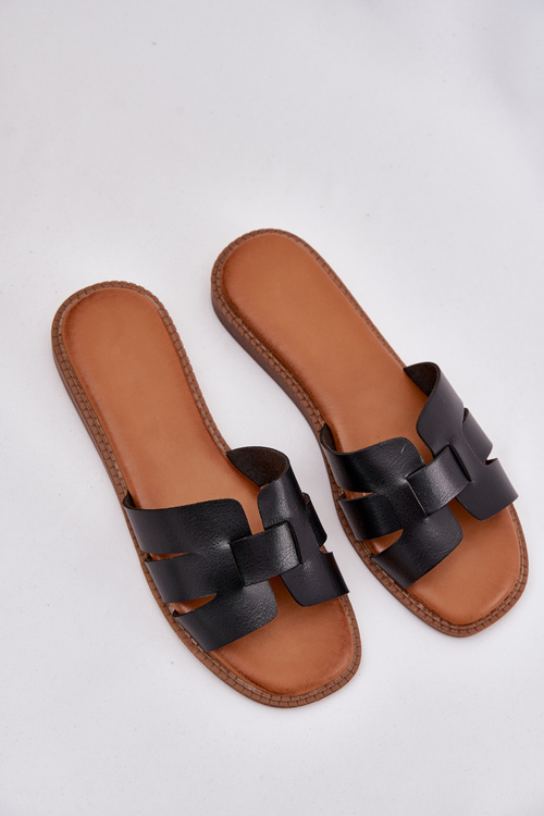 Ladies Slippers Made Of Eco Leather Black Lisanoria