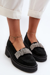 Mokasyny Zamszowe Ozdobny Pasek Damskie Czarne Zazoo 3419