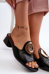 Elegant Women's Sandals with Low Heel and Gold Decoration Black Uzimila