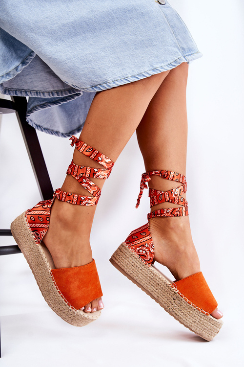 Suede Wedge Sandals Orange Livia