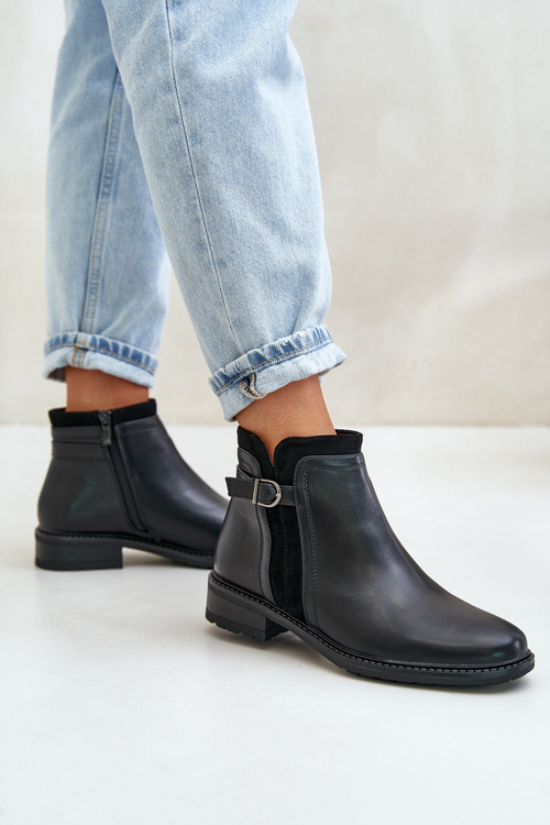 Warm Women's Ankle Boots With Low Shaft And Zipper Eco Leather Black Taitha