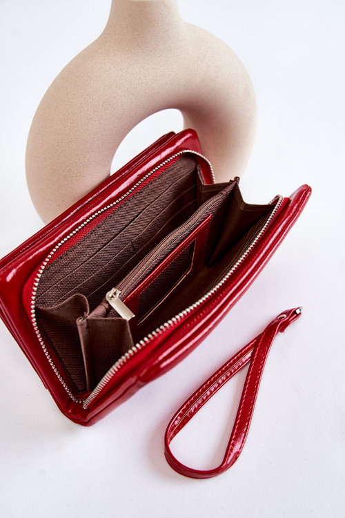 Women's Large Leather Wallet With A Zipper Red Shiness