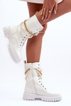 Leather High Top Sneakers with a Chain White Nameer