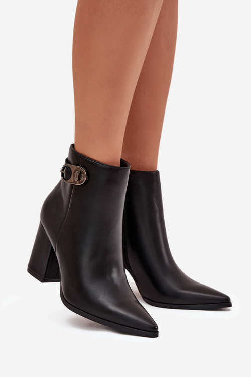 Damskie Botki Na Zamek Obcas Słupek Ozdobny Detal Czarne Tharina