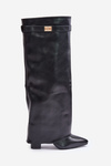 Women's Eco Leather Boots With Rolled Shaft On Heel Black Avamora