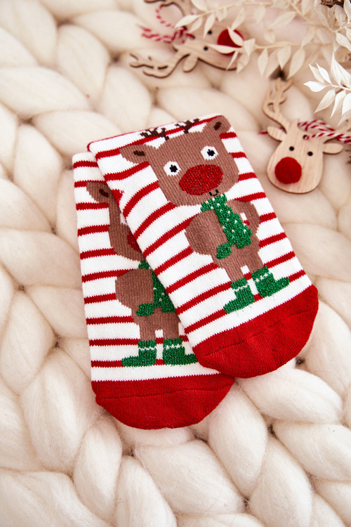 Children's Thermoactive Christmas Socks The striped reindeer red and white