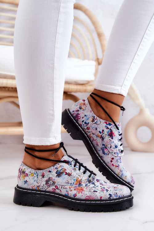 Women's Leather Brogues Oxfords Maciejka 4087A-38 White With Flowers