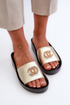 Women's Black Leather Slides with Decoration S.Barski KV27-019