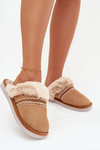 Women's slippers with fur and embroidery Camel Devianne