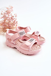 Leather Children's Sandals With Velcro Pink Amoss 