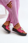Zazoo 2920 Leather Women's Wedge Sandals With Gold Detail Fuchsia