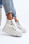 Buty Sportowe Damskie Masywna Platforma Skóra Białe Zazoo 3416
