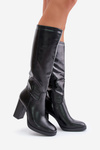 Knee High Block Heel Eco Leather Boots Black Riamaya