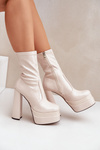 Lacquered Ankle Boots On Platform And High Heel Beige Lotisha