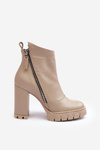 Stylish Leather Boots On Heel Laura Messi 2509 Light Beige