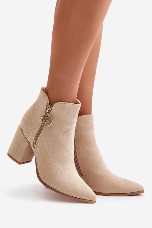 Botki Z Noskami W Szpic Eko Zamszowe Ocieplane Damskie Beżowe Raisha