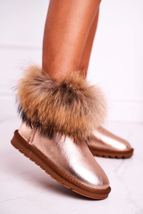 Women's Leather Snow Boots Leather With Eco Fur Champagne Alexa