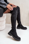 Knee High Boots With Flat Heel Made Of Eco Suede Black Arkelia