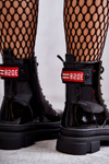 Women's Lacquered Boots Lace-up Workers Black Conny