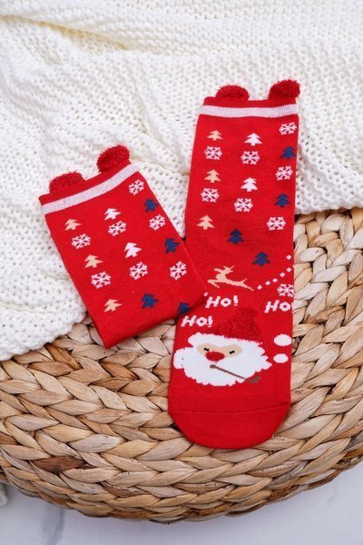 Women's Christmas Socks Red With Ears and Santa Claus