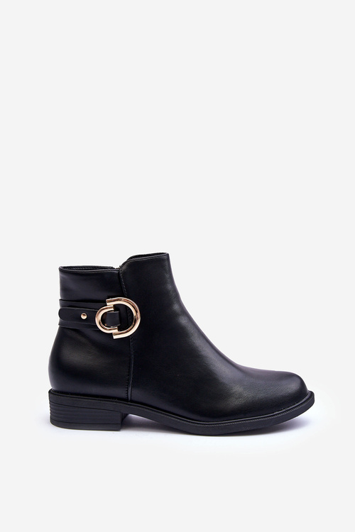 Leather Ankle Boots with Flat Heel Black Meronei