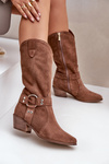 Zazoo 3669 Suede Cowboy Boots Ladies Mid Calf Brown
