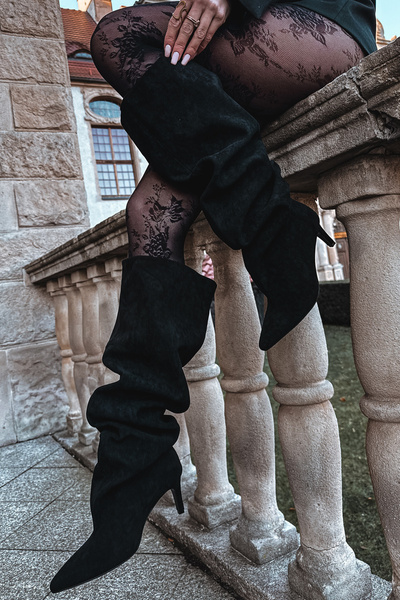 Damskie Wsuwane Kozaki Na Szpilce Czarne Mavilla