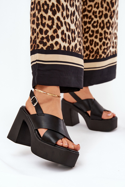 Ladies High Heel And Platform Sandals Made Of Eco Leather Black Annavin