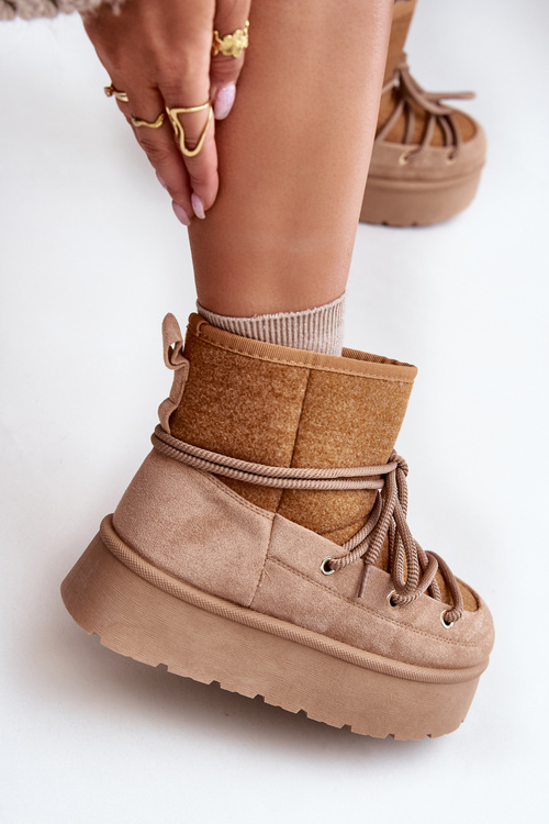 Snow Boots With Lacing On Platform Brown Mavora