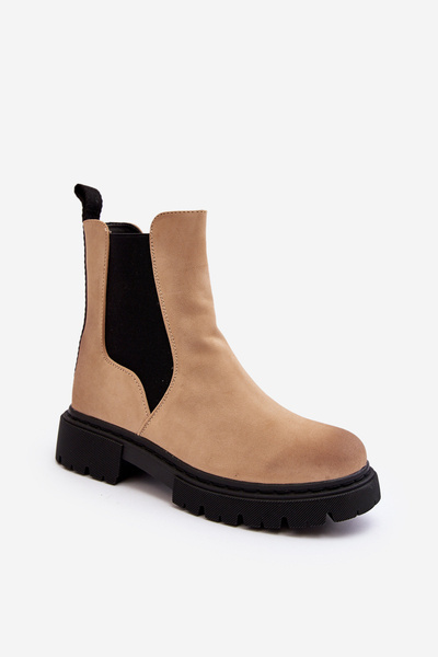 Women's Lined Ankle Boots with Zipper Beige Vesta